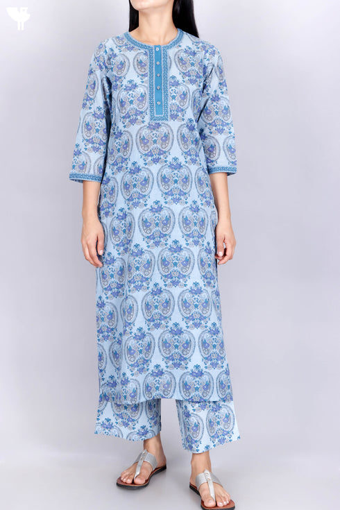 Mulmul Cotton Kurta In Floral Print